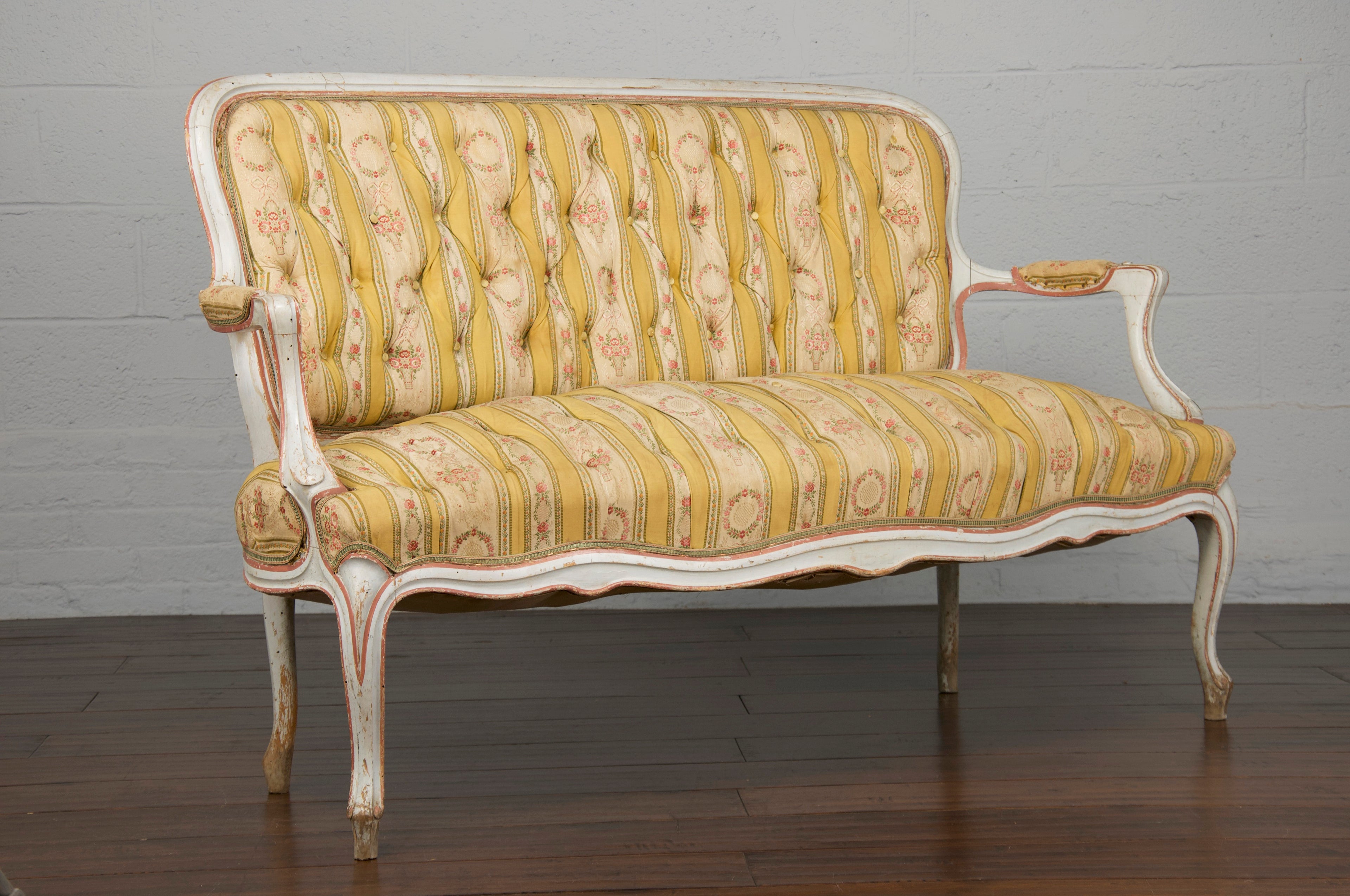 19th Century Country French Louis XV Painted Provincial Loveseat or Settee