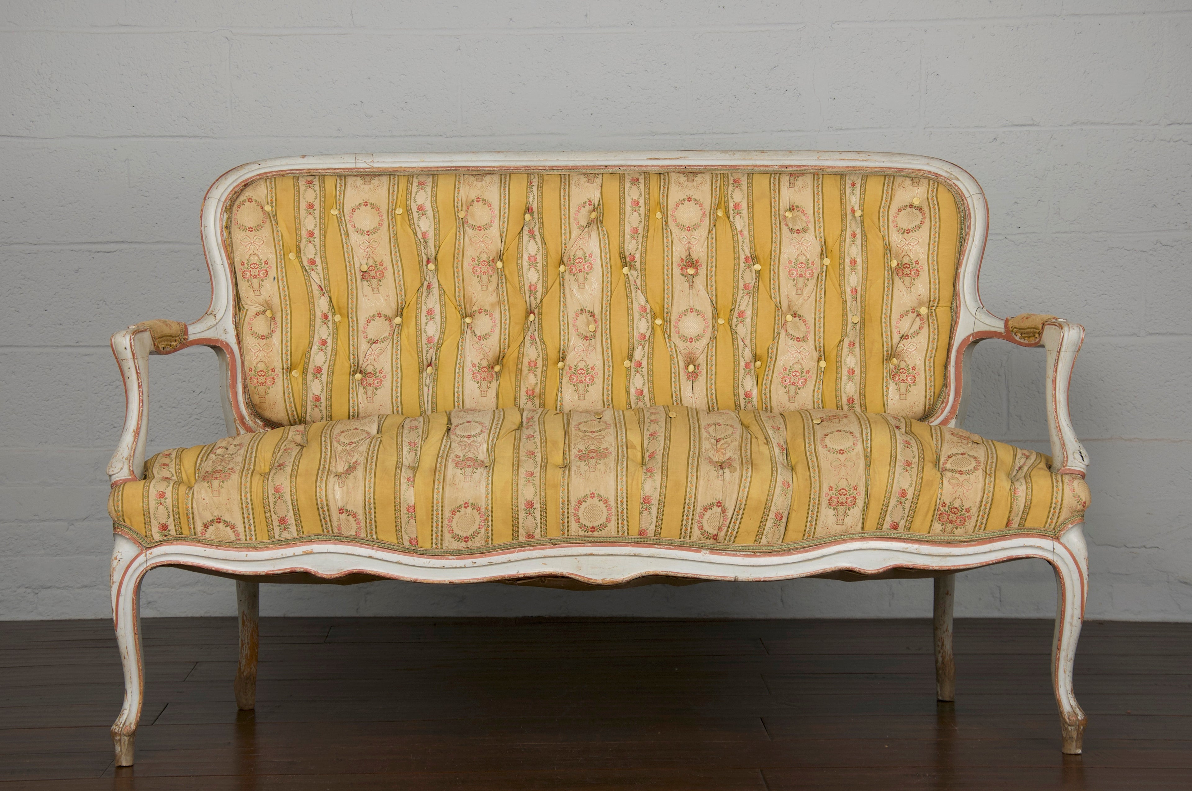 19th Century Country French Louis XV Painted Provincial Loveseat or Settee