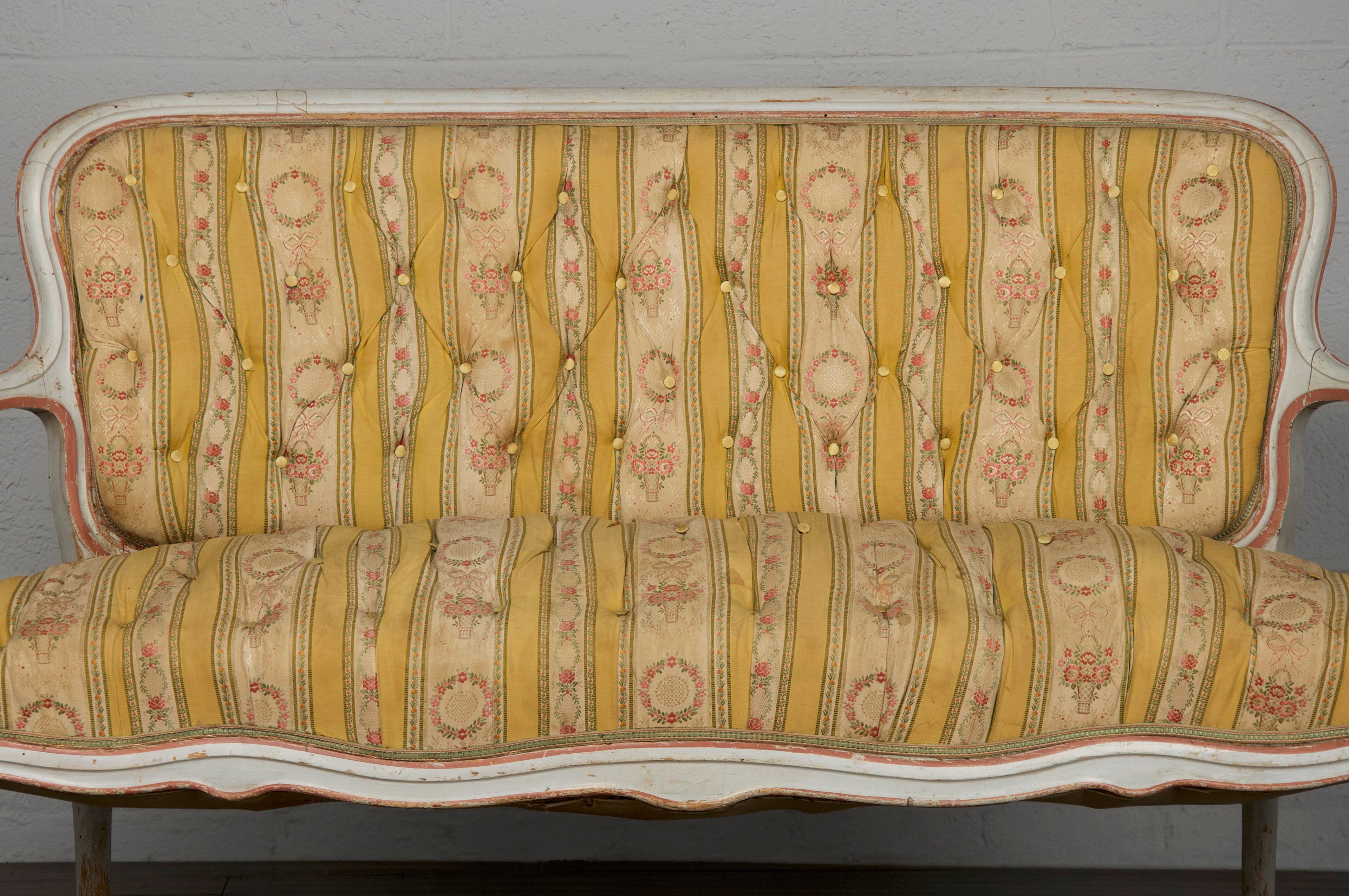 19th Century Country French Louis XV Painted Provincial Loveseat or Settee
