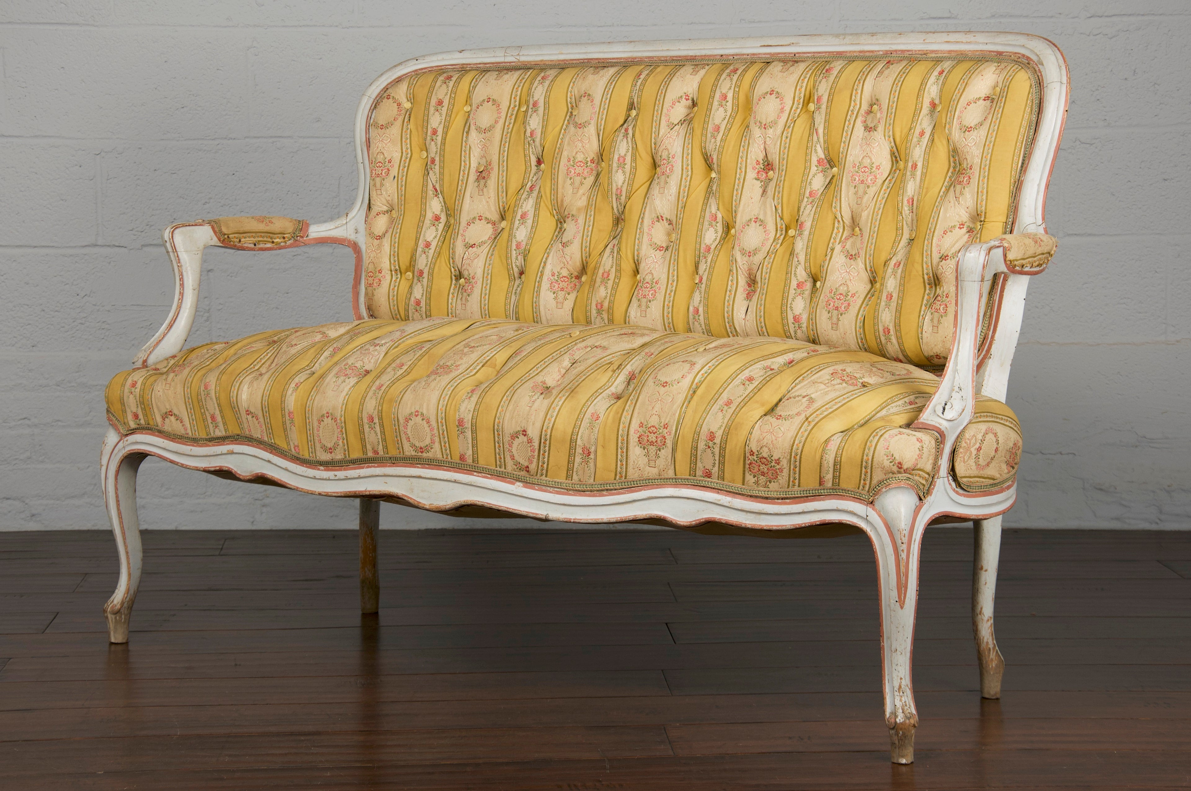 19th Century Country French Louis XV Painted Provincial Loveseat or Settee