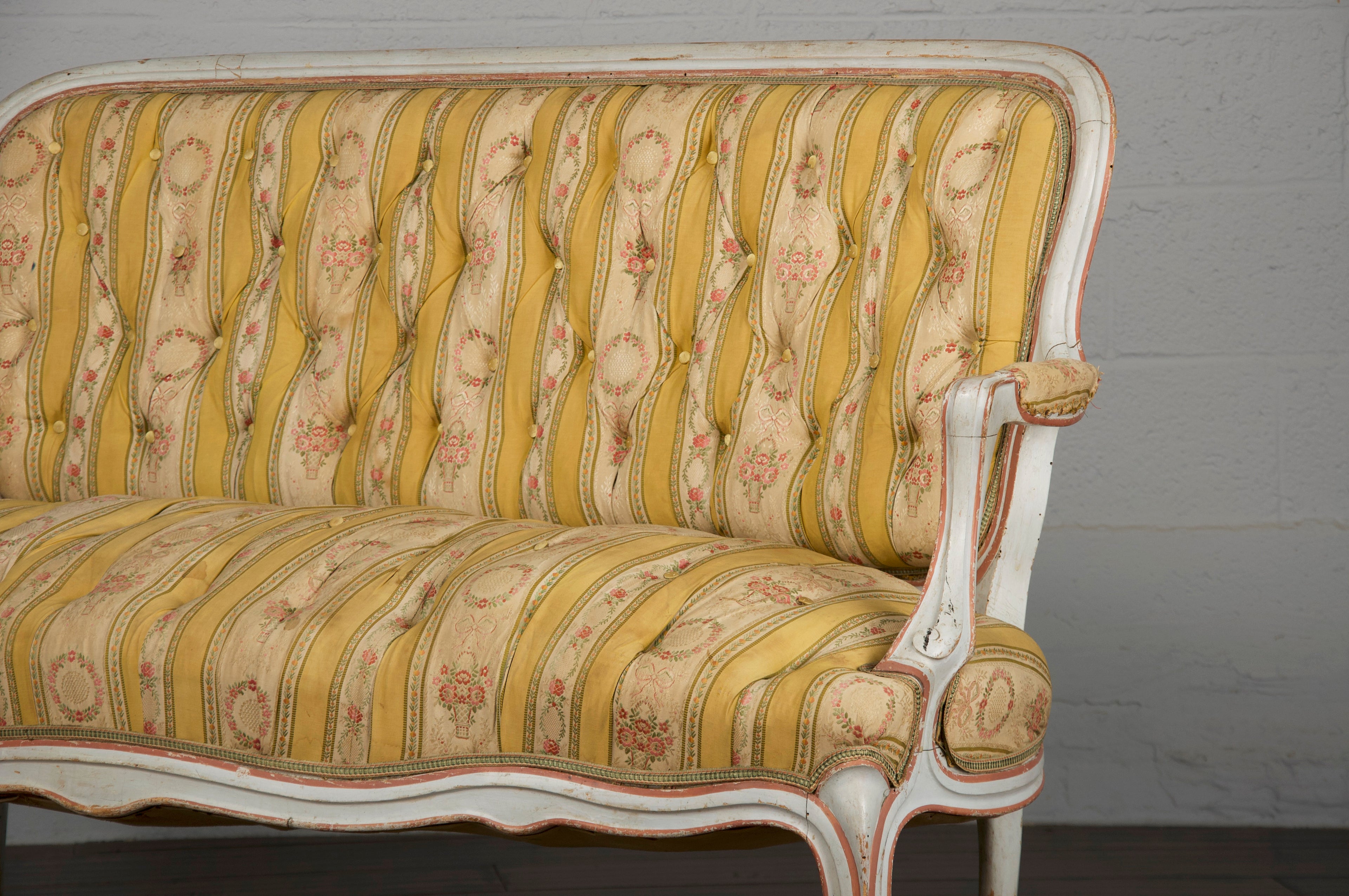 19th Century Country French Louis XV Painted Provincial Loveseat or Settee
