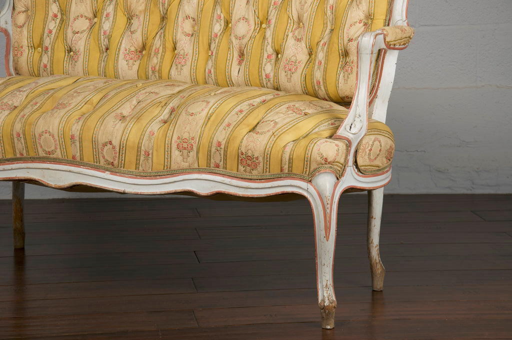 19th Century Country French Louis XV Painted Provincial Loveseat or Settee