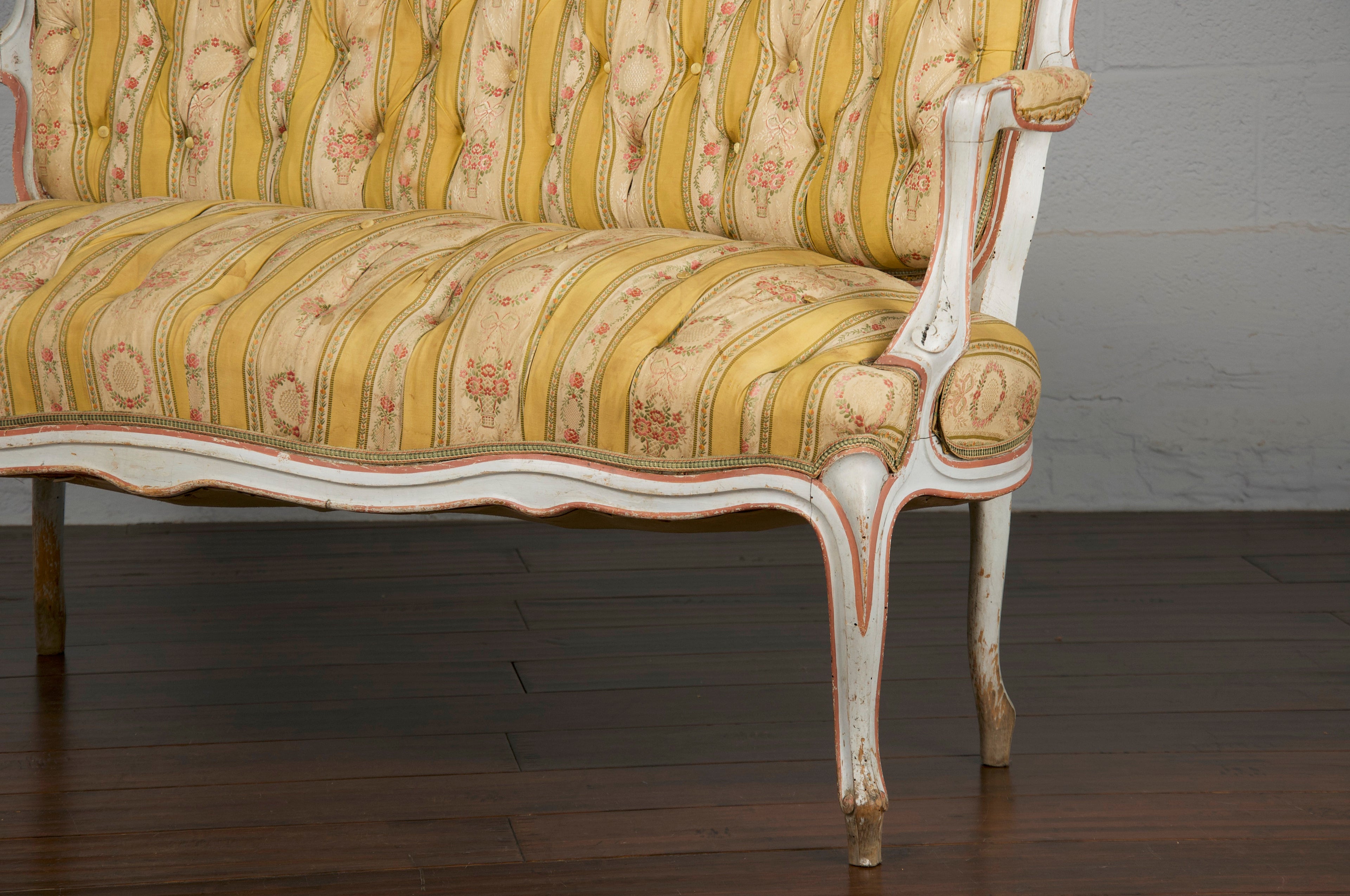 19th Century Country French Louis XV Painted Provincial Loveseat or Settee