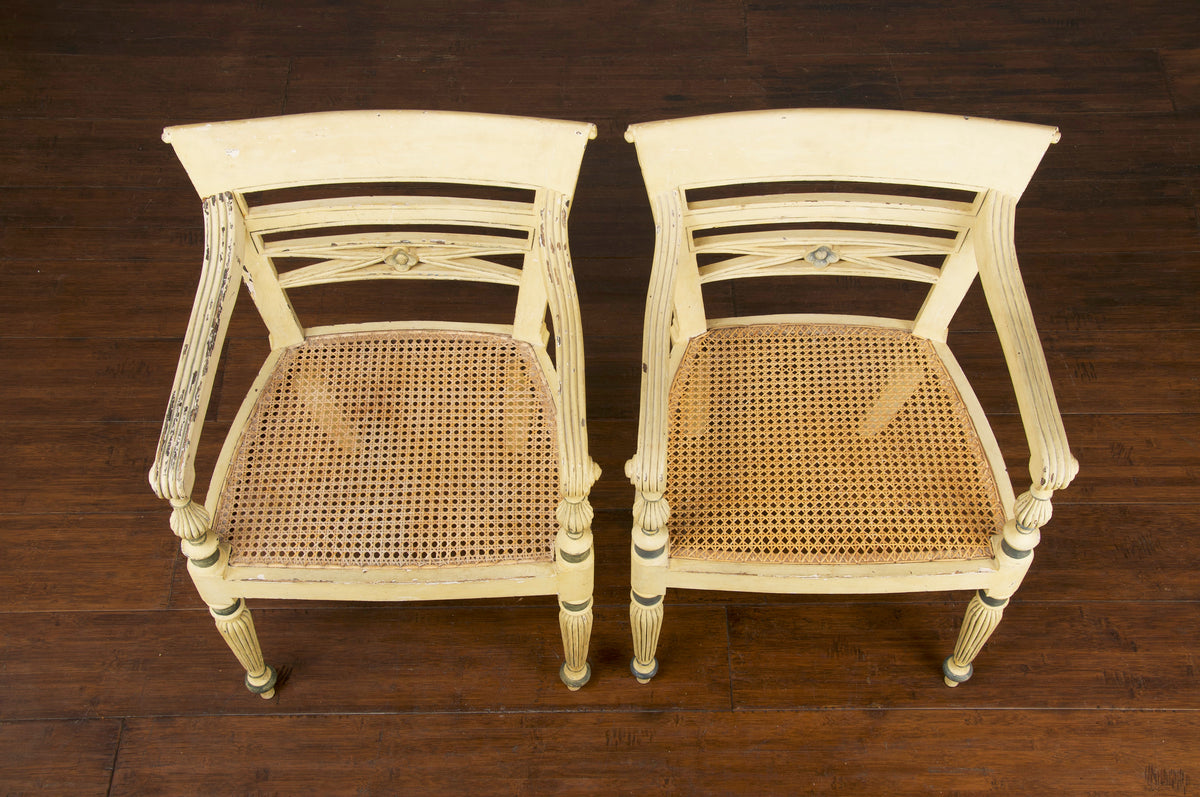 19th Century French Directoire Painted Cane Dining Armchairs - Set of 5