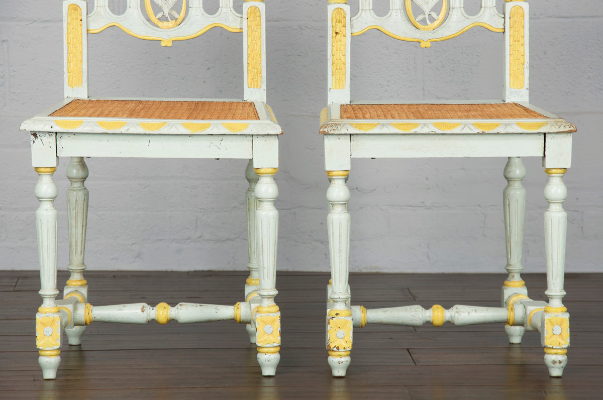 Late 19th Century French Henry II Renaissance Style Provincial Painted Cane Dining Chairs - Set of 6
