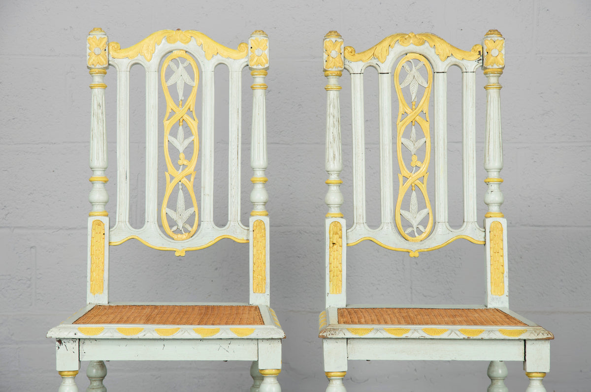 Late 19th Century French Henry II Renaissance Style Provincial Painted Cane Dining Chairs - Set of 6
