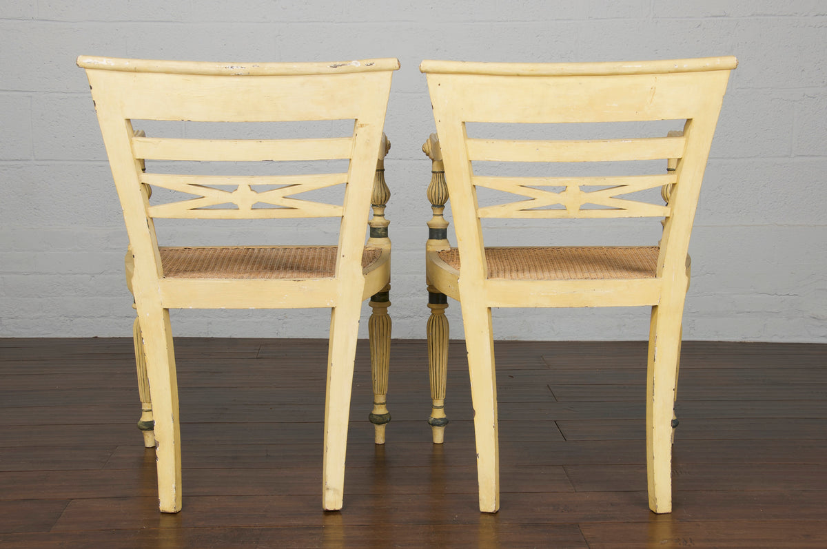 19th Century French Directoire Painted Cane Dining Armchairs - Set of 5