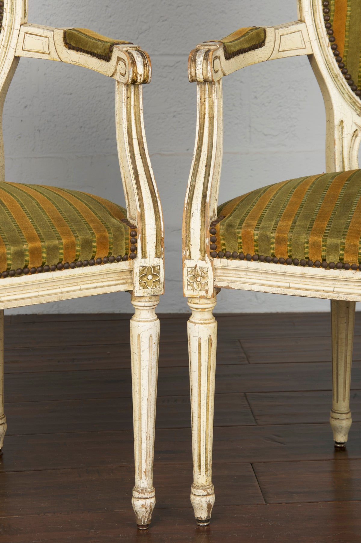 Antique French Louis XVI Style Provincial Painted Loveseat W/ Two Armchairs - Set of 3