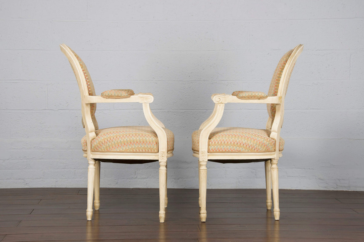 Antique Pair of French Louis XVI Provincial Painted Armchairs-StandoutSpaces-large,new arrivals,seating