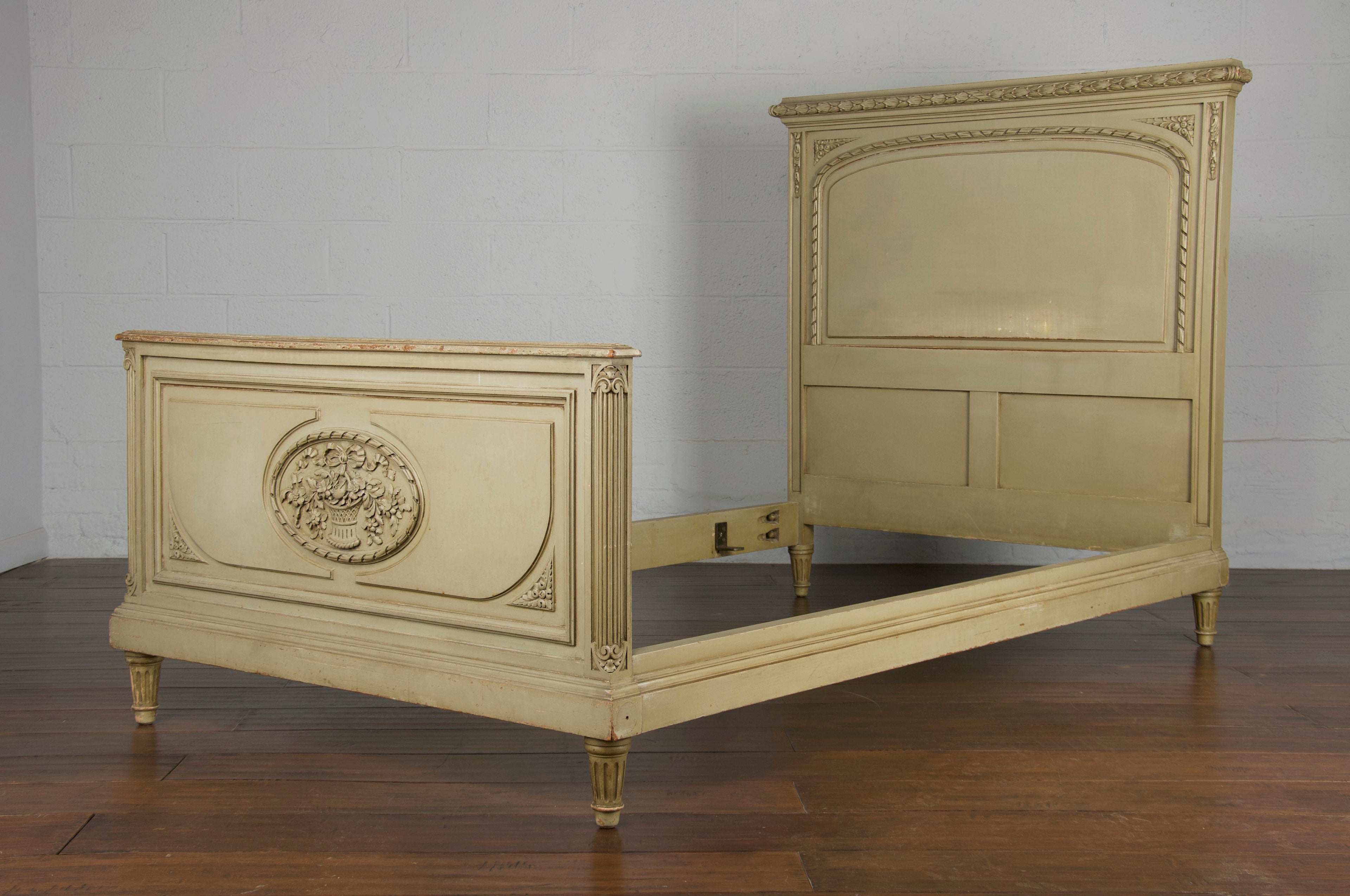 Antique French Louis XVI Painted Green Twinsize Bedframe
