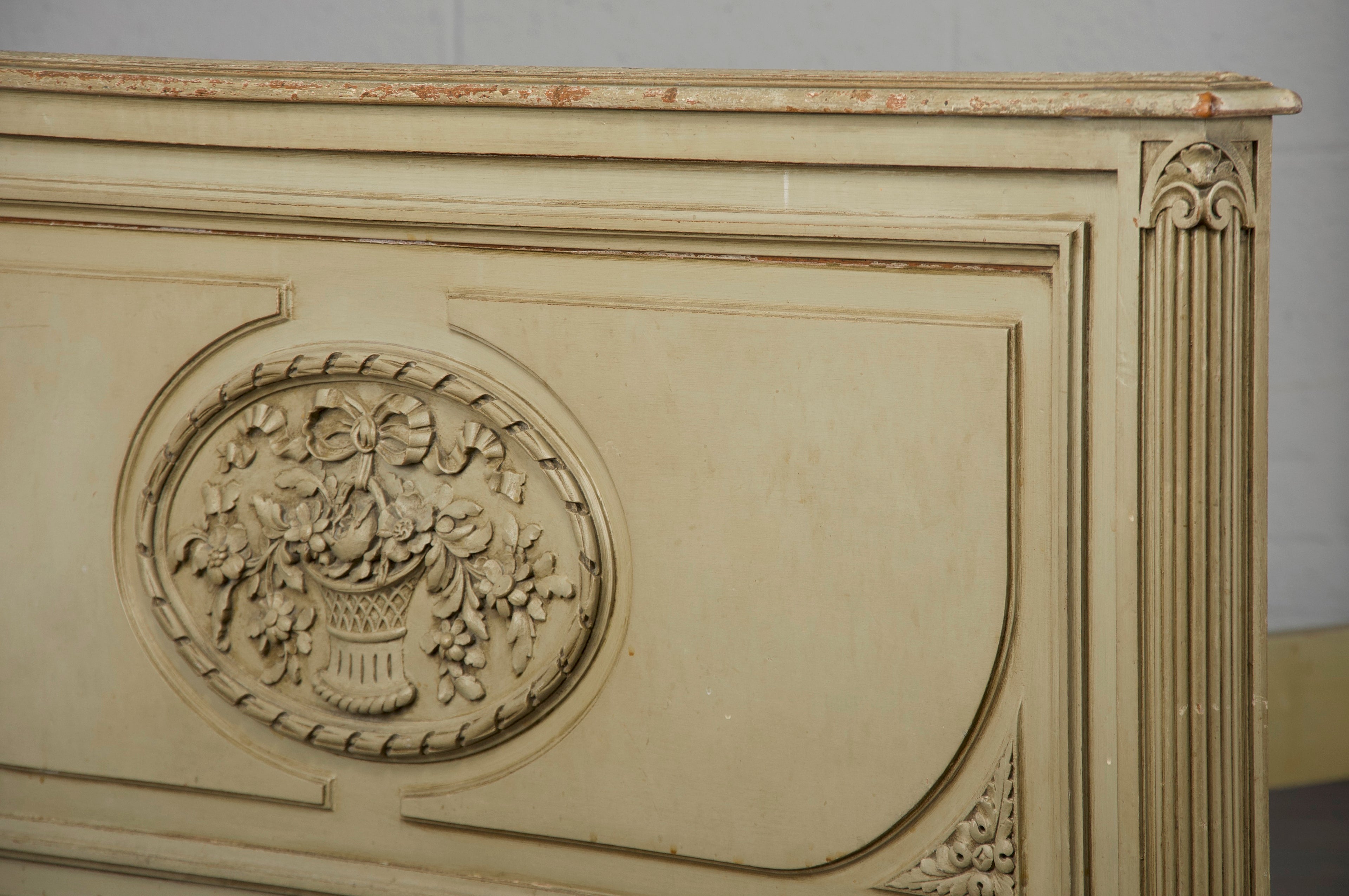 Antique French Louis XVI Painted Green Twinsize Bedframe