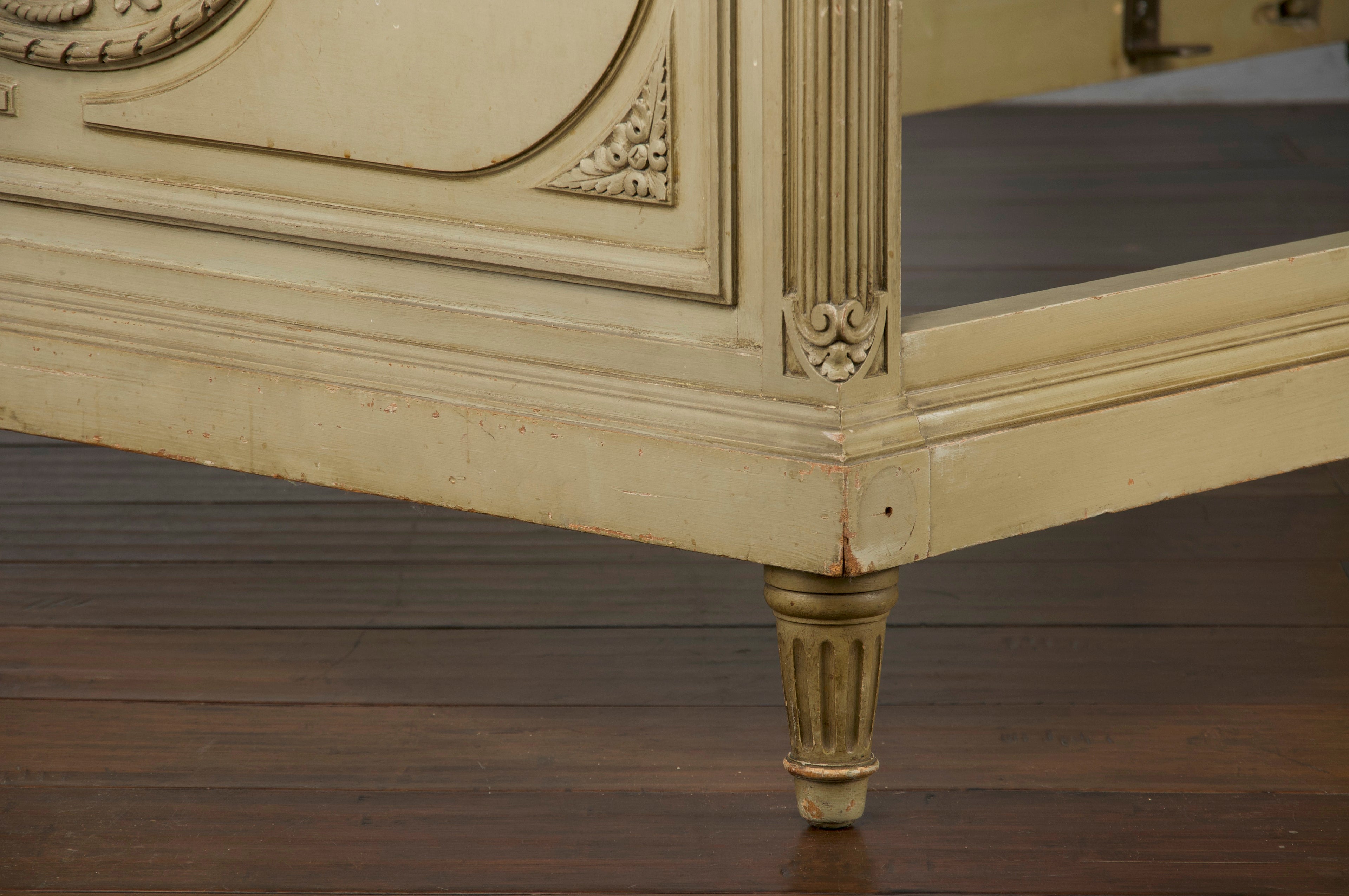 Antique French Louis XVI Painted Green Twinsize Bedframe