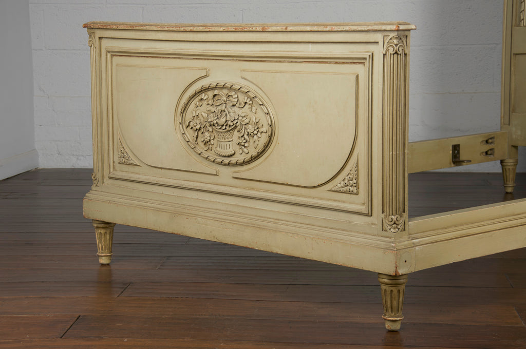 Antique French Louis XVI Painted Green Twinsize Bedframe