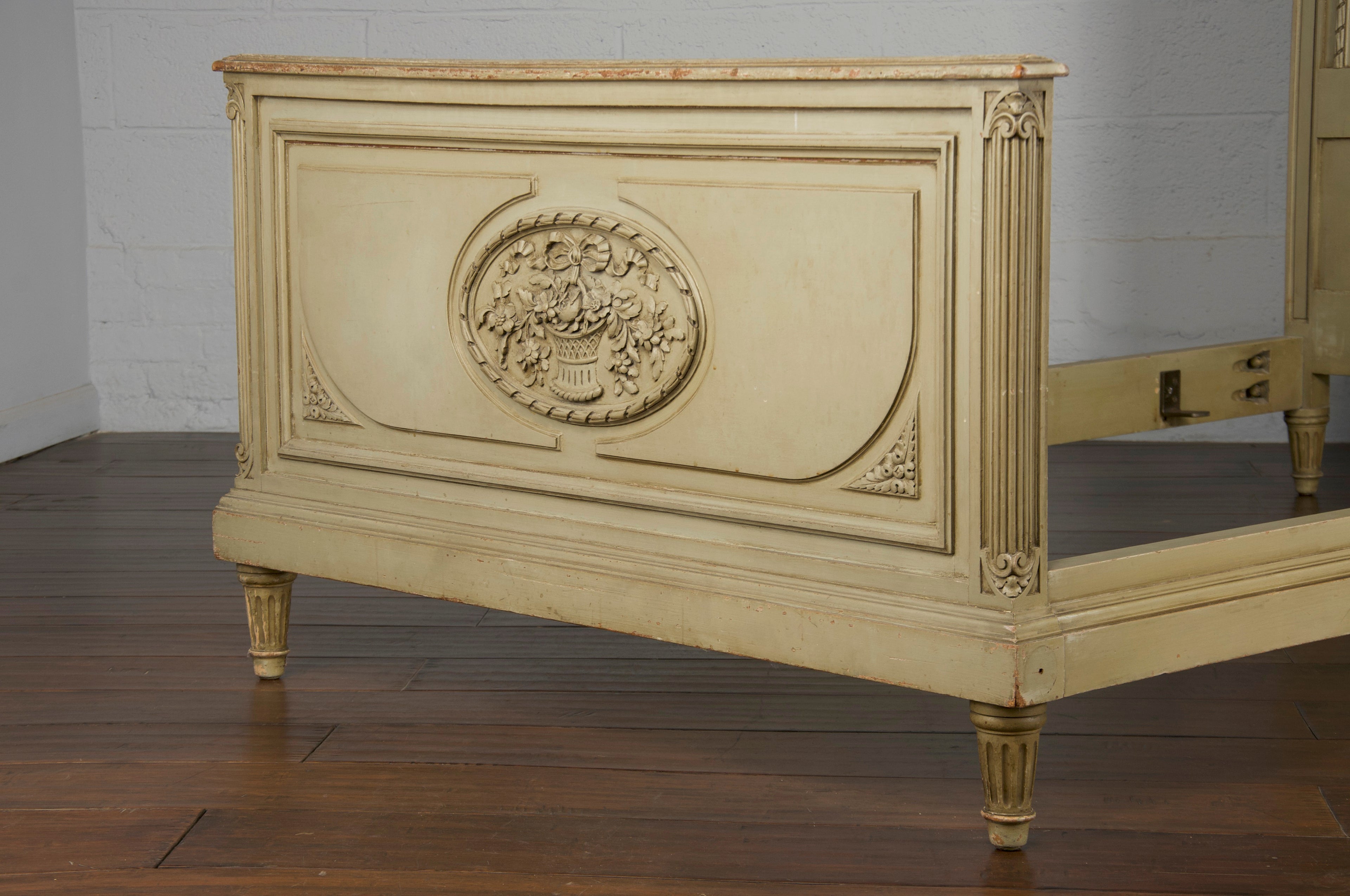 Antique French Louis XVI Painted Green Twinsize Bedframe