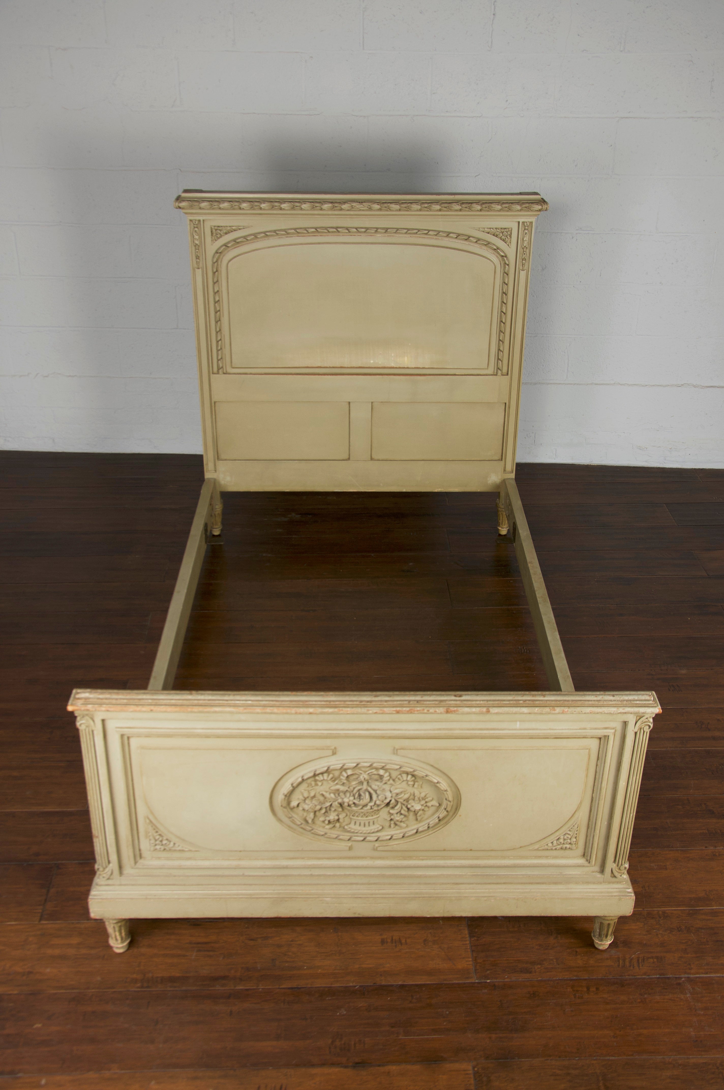 Antique French Louis XVI Painted Green Twinsize Bedframe