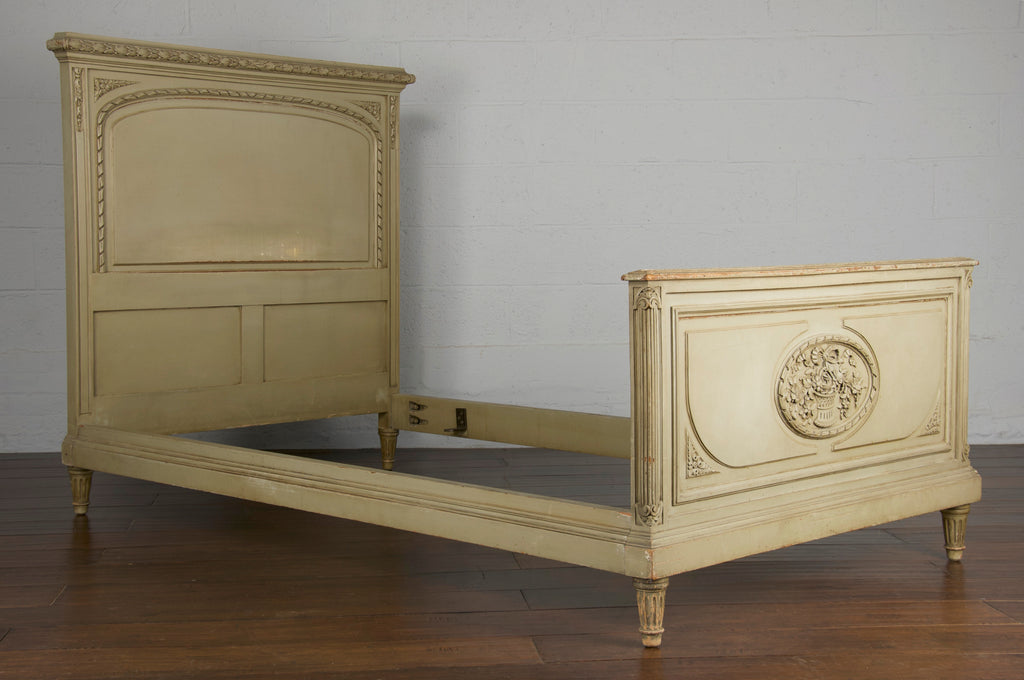 Antique French Louis XVI Painted Green Twinsize Bedframe