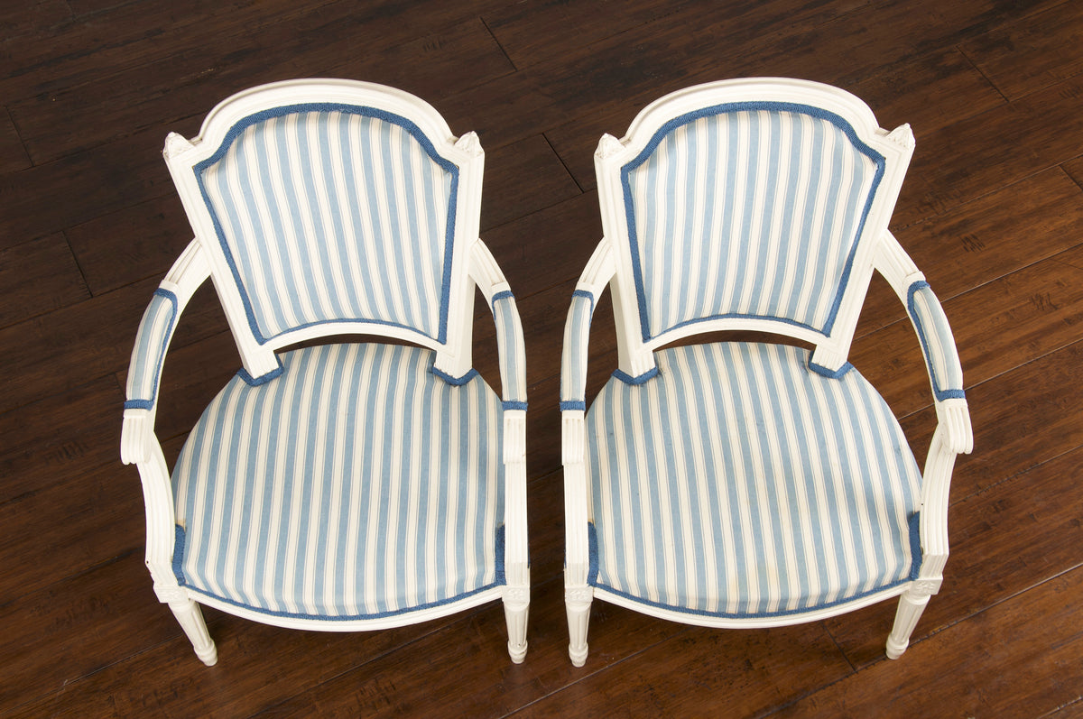 Vintage French Louis XVI Style Provincial Painted Armchairs - A Pair