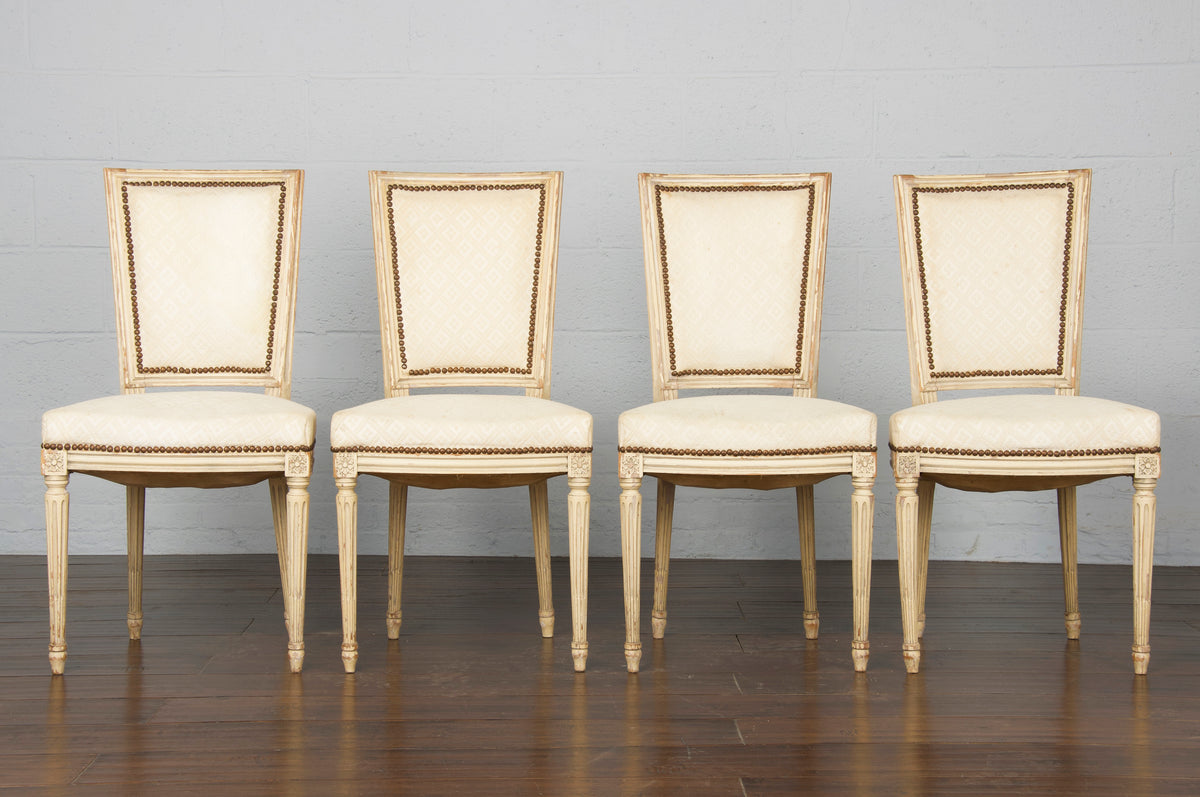 Antique French Louis XVI Style Painted Provincial Dining Chairs - Set of 4