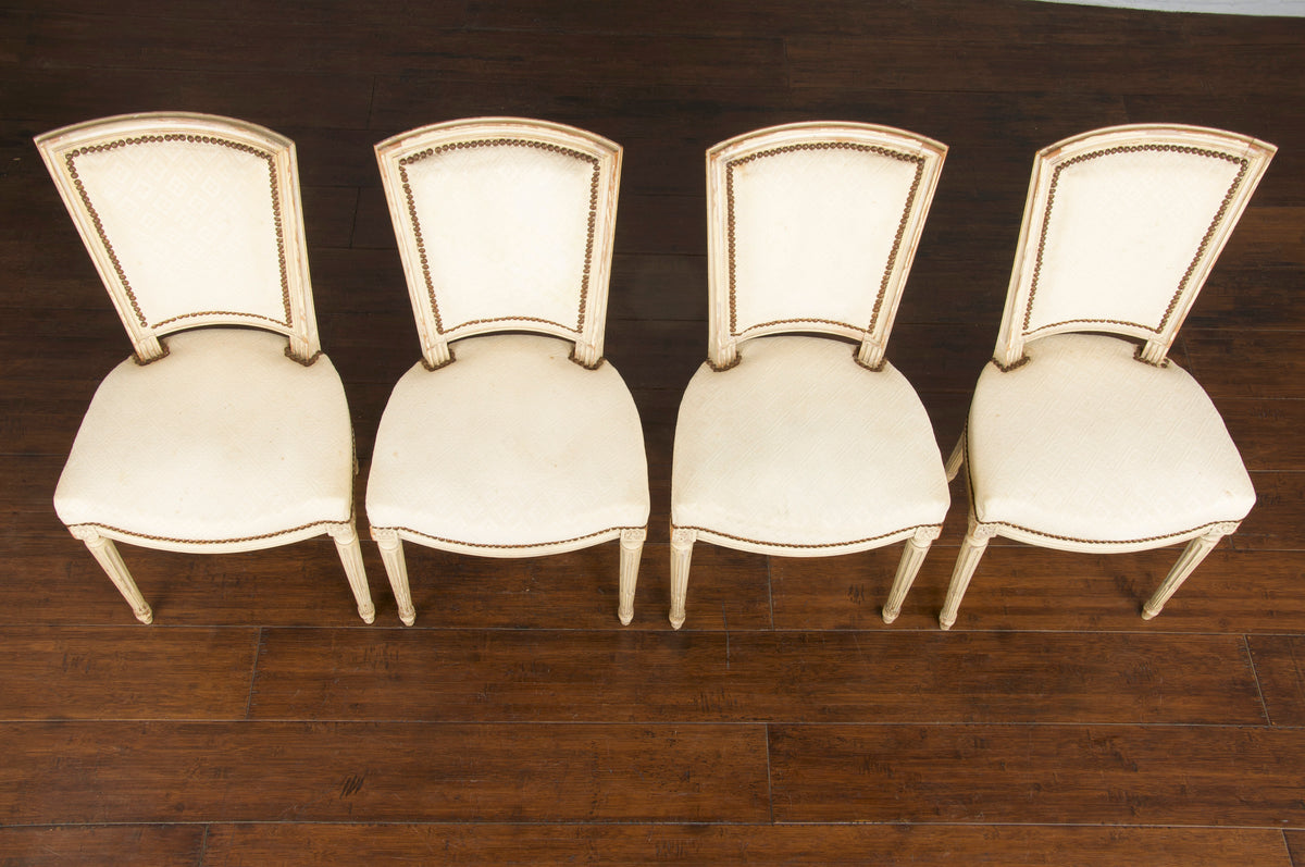 Antique French Louis XVI Style Painted Provincial Dining Chairs - Set of 4